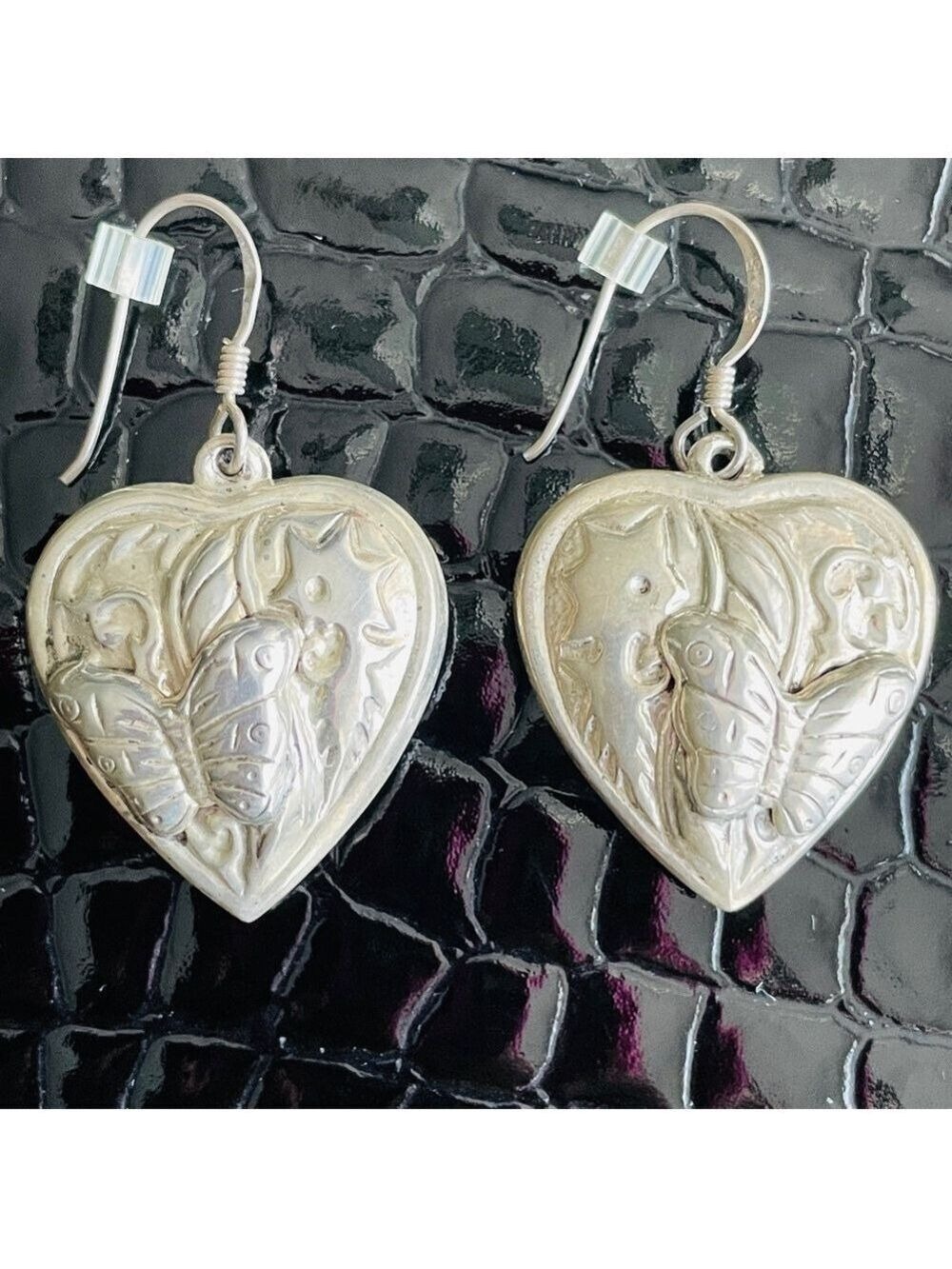 Butterfly Seahorse Spring Summer Love 3D Heart Dangle Sterling Silver Ea…